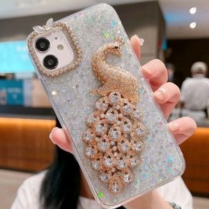 Rhinestone Peacock Decor Phone Case for iPhone 14 plus